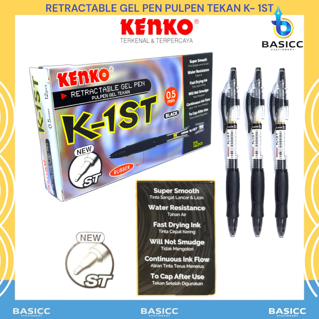 

Kenko Pena Gel Pen K-1ST Retractable Pulpen Cetek K-1ST | @ 1 Pcs