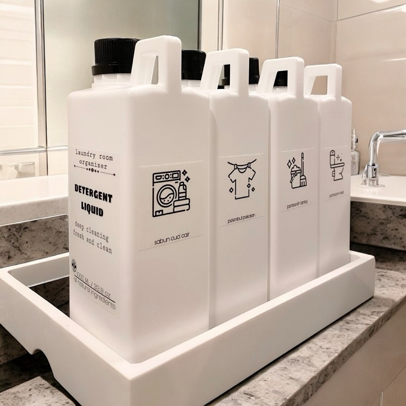 Techtopia01 Jerigen Putih 1Liter 1000Ml Laundry Room Tempat Detergent Wadah Refil Label Home