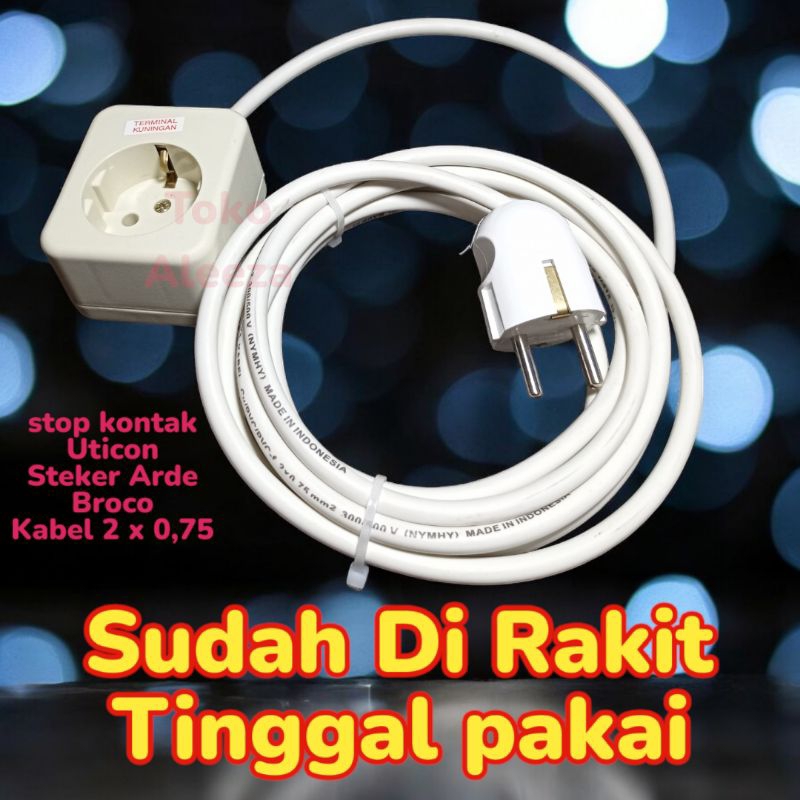 Stop kontak uticon rakitan steker arde broco stop kontak uticon + kabel 2 x 0,75