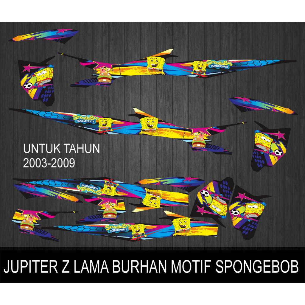 STIKER STRIPING VARIASI MOTOR YAMAHA JUPITER Z LAMA BURHAN TAHUN 2003-2009 GRAFIS MOTIF SPONGEBOB