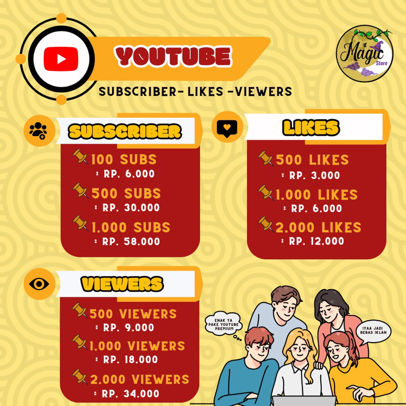 YOUTUBE SUBSCRIBERS, LIKE DAN VIEWS (GARANSI)