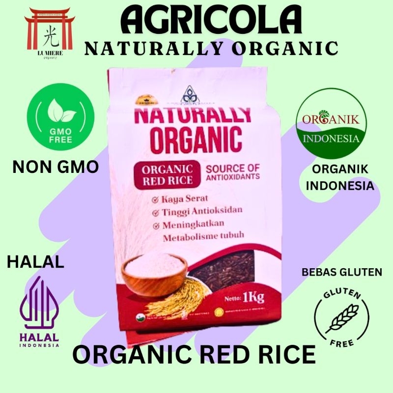 

Beras Merah Organik Agricola Premium, Vakum, 1Kg,KayaAntioksidan,LowGi