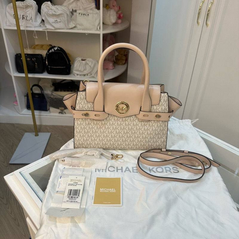 Michael Kors MK Carmen Saffiano Leather Belted Satchel Pink Shoulder Bag Preloved