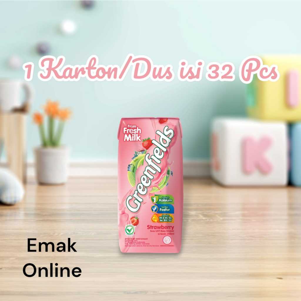 

Susu UHT Greenfields Strawberry 200 ml isi 32 Pcs