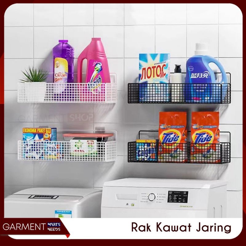 Rak Gantung Kamar Mandi Sabun Besi Hitam Keranjang Jaring Kotak Tempat Deterjen Tempel