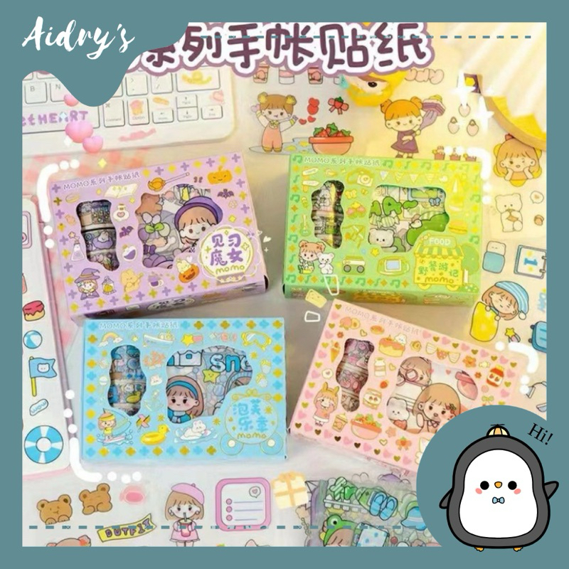 

❤️ AIDRY’SLOVE ❤️ STIKER MOMO ROLL SET 2D STIKER BUKU | STIKER ROLL SET 1 BOX 4 ROLL 10 LEMBAR | WASHI TAPE SOLATIP