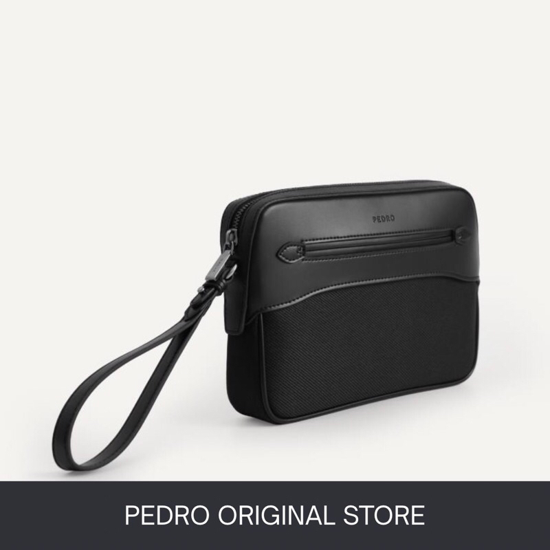 Pedro Men's Leather Canvas Clutch Authentic - Tas Tangan Pria Elegan Simple Untuk Harian & Acara