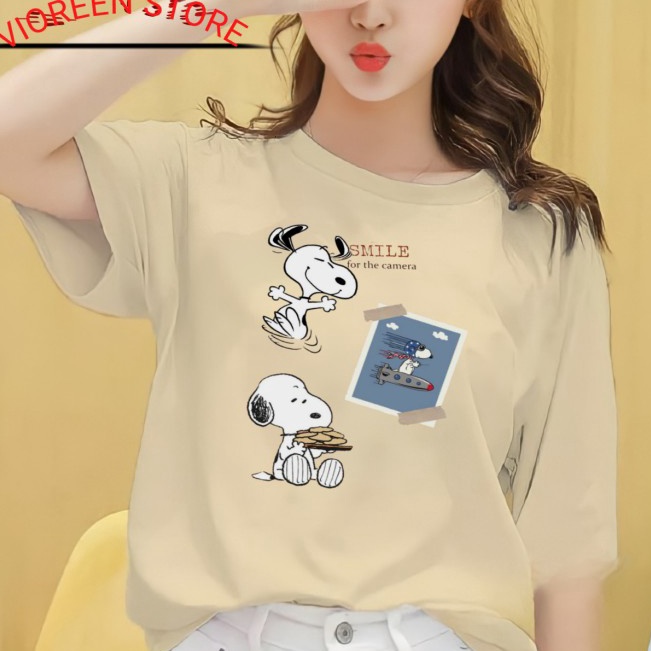 BAJU WANITA KAOS KATUN CEWEK PREMIUM SMILE SNOOPY SMLXLXXL3XL4XL  Putih S