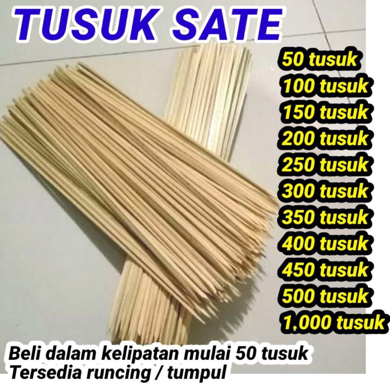 Tusuk sate / sunduk sate bambu asli ada runcing / tumpul