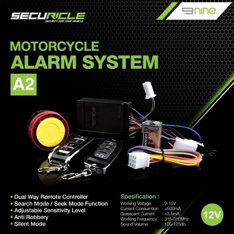 NINE ALARM MOTOR A2 UNIVERSAL FITUR REMOT GETAR