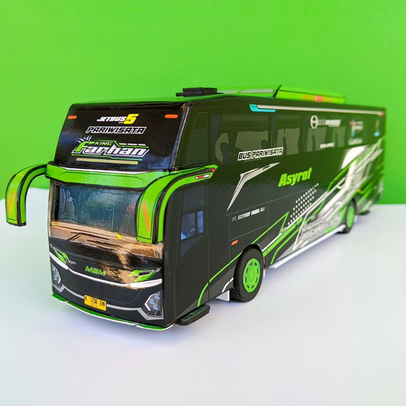 Miniatur Bus KING FARHAN JB5 MSM Asyrof Fadel Set Hadiah Pajangan Lampu Ban Mainan Basuri