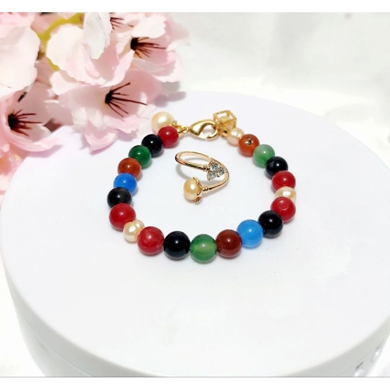 set gelang dan cincin batu Alam asli kombinasi mutiara asli