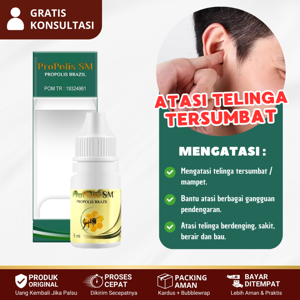 Obat Telinga Tersumbat Dan Berair, Telinga Mampet Sebelah, Obat Tetes Kuping Tersumbat - Propolis SM