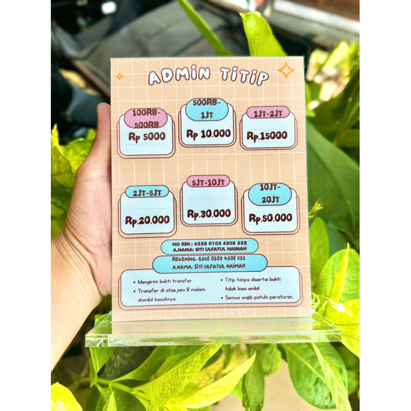 

PAPAN MEJA AKRILIK BAHAN TEBAL BISA CUSTOM BIAYA ADMIN TITIP UKURAN 15x20