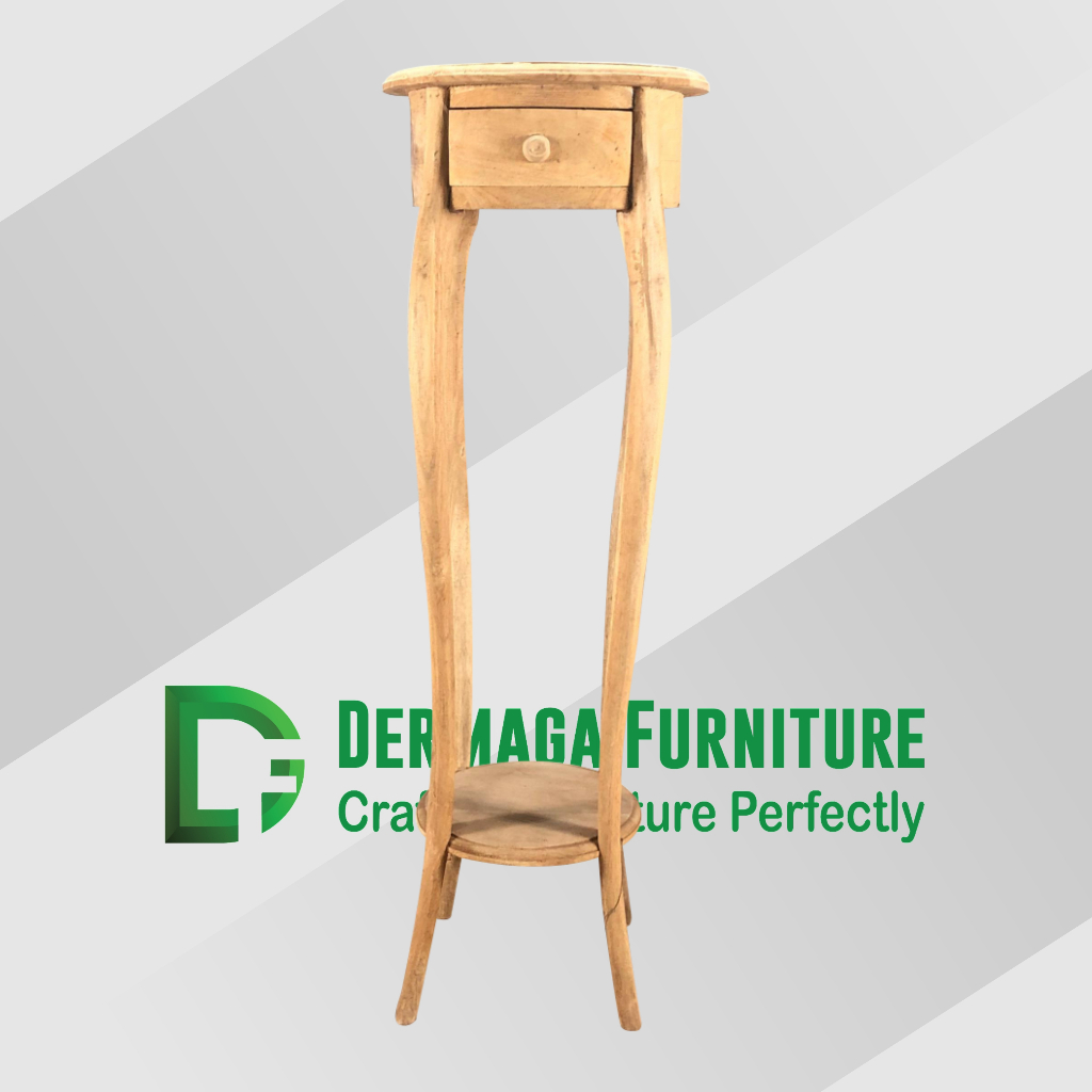 MEJA SUDUT BULAT KAKI LENCIR 1 LACI KAYU JATI