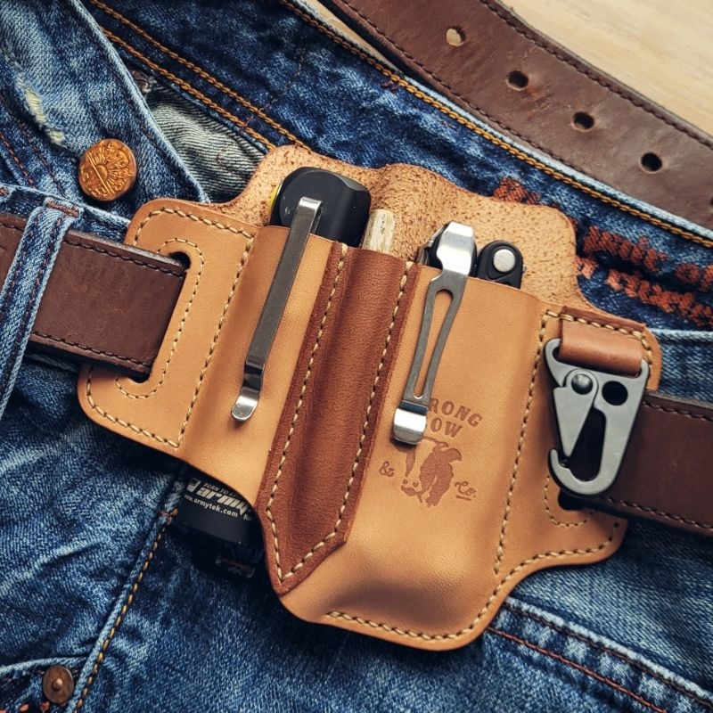 Custom Double Slot Holster for Leatherman Wave, Charge / Lumintop, Olight, Armytek / Pen Slot / Keyh