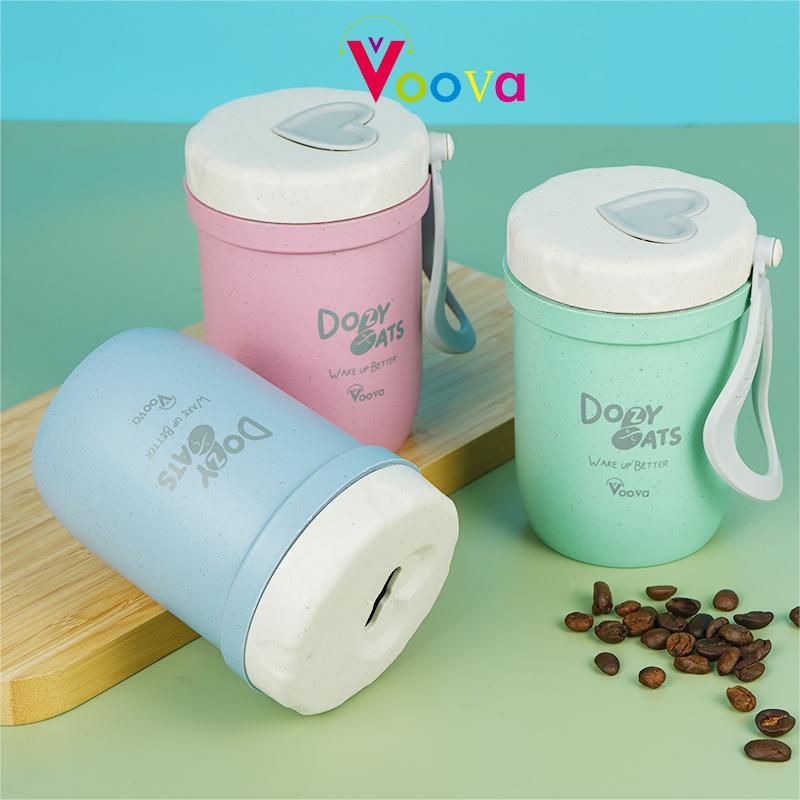 VOOVA Cangkir Sarapan Multifungsi/ Mangkuk Sup Jerami Gandum Piknik Portable 310ml/ Mangkok Sup Port