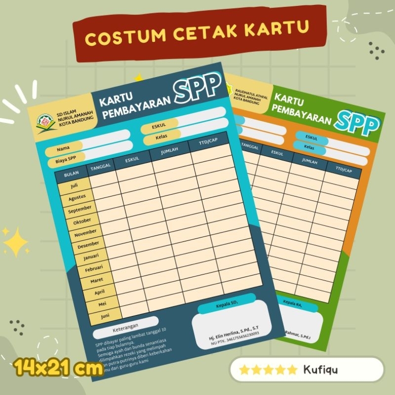 

Custom Kartu SPP kartu IURAN Kartu KAS Kualitas Premium Tebal 220 gsm