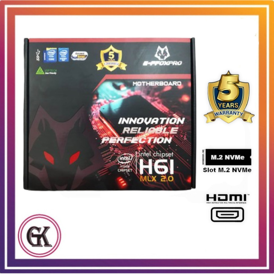 MOTHERBOARD EFFOXPRO H61 MLX 2.0 ( LGA1155 / H61 / DDR3 / NVME ) H61M GARANSI RESMI 5 TAHUN
