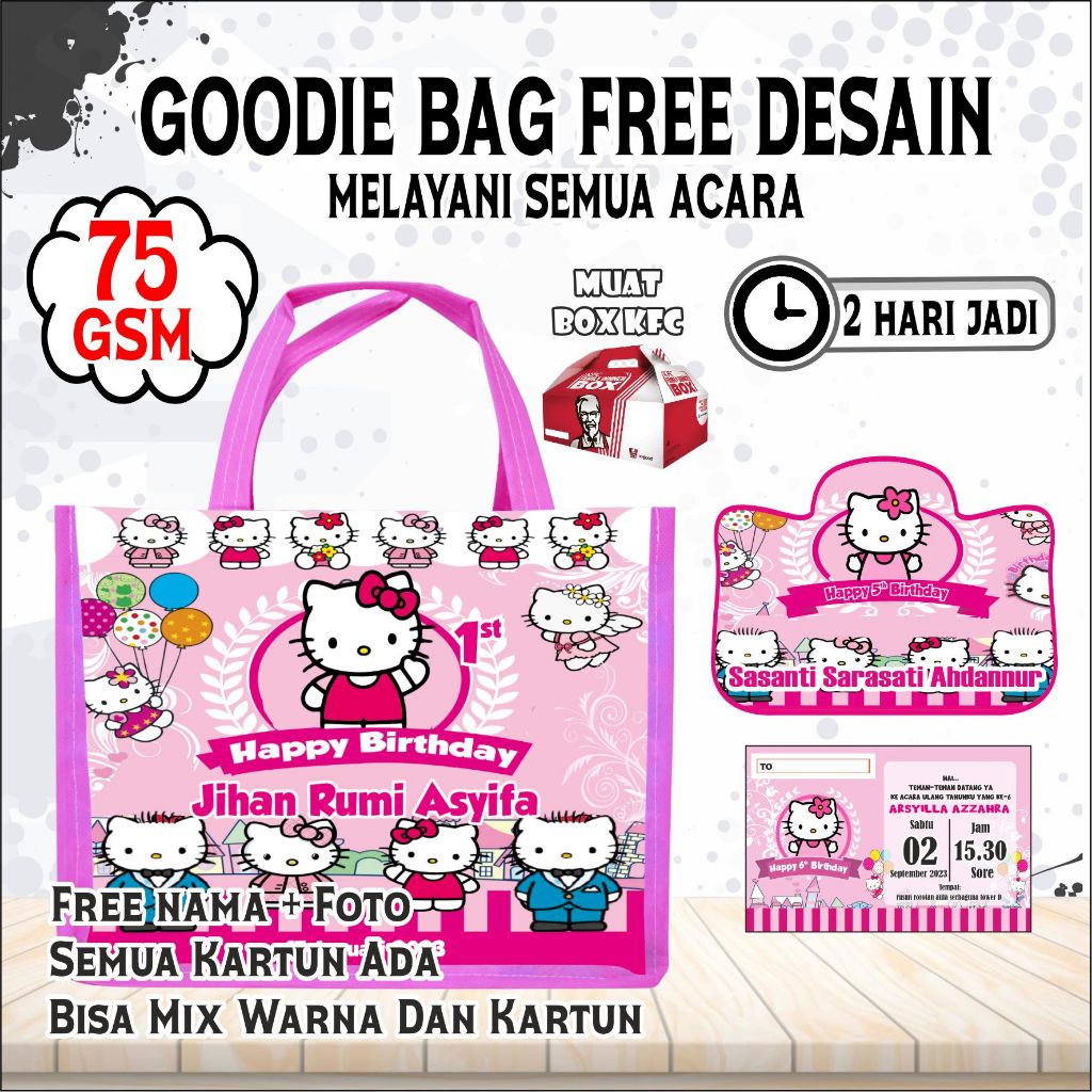 

PAKET PERLENGKAPAN PESTA ULANG TAHUN/PAKET ULANG TAHUN ANAK/FREE DESAIN/GOODIE BAG/TAS ULTAH