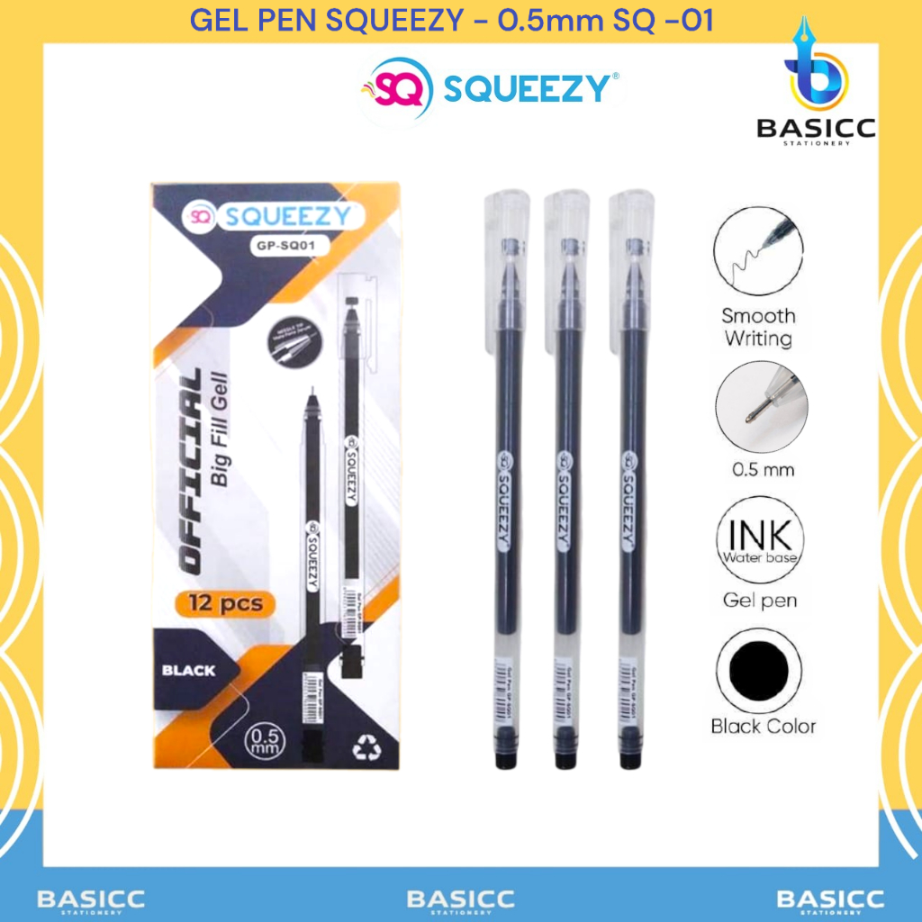 

Squeezy Pulpen Gel 0.5mm GP-SQ01 | @1Kotak = 12 Pen