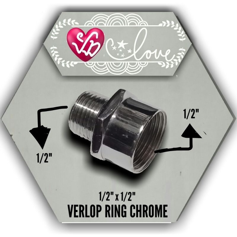 Verlop Ring Chrome Drat Dalam 1/2" x Drat Luar 1/2" Pendek