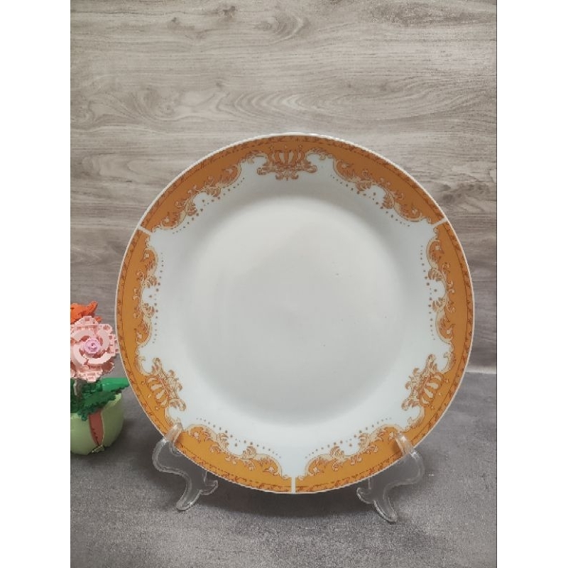 Piring makan ceper keramik |motif Mahkota |10inch