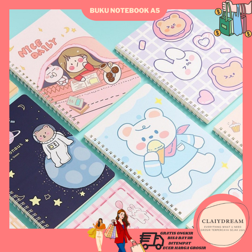 

CLAIYDREAM NOTEBOOK A5 BUKU TULIS SPIRAL BUKU CATATAN MOTIF LUCU AESTHETIC GARIS NOTE BOOK