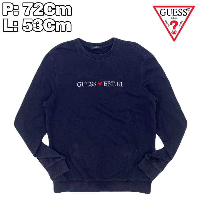 B245 Crewneck Casual Sweetshirt Guess Est 81 Navy  Baju Tebal Sweeter Lengan Panjang Vintage
