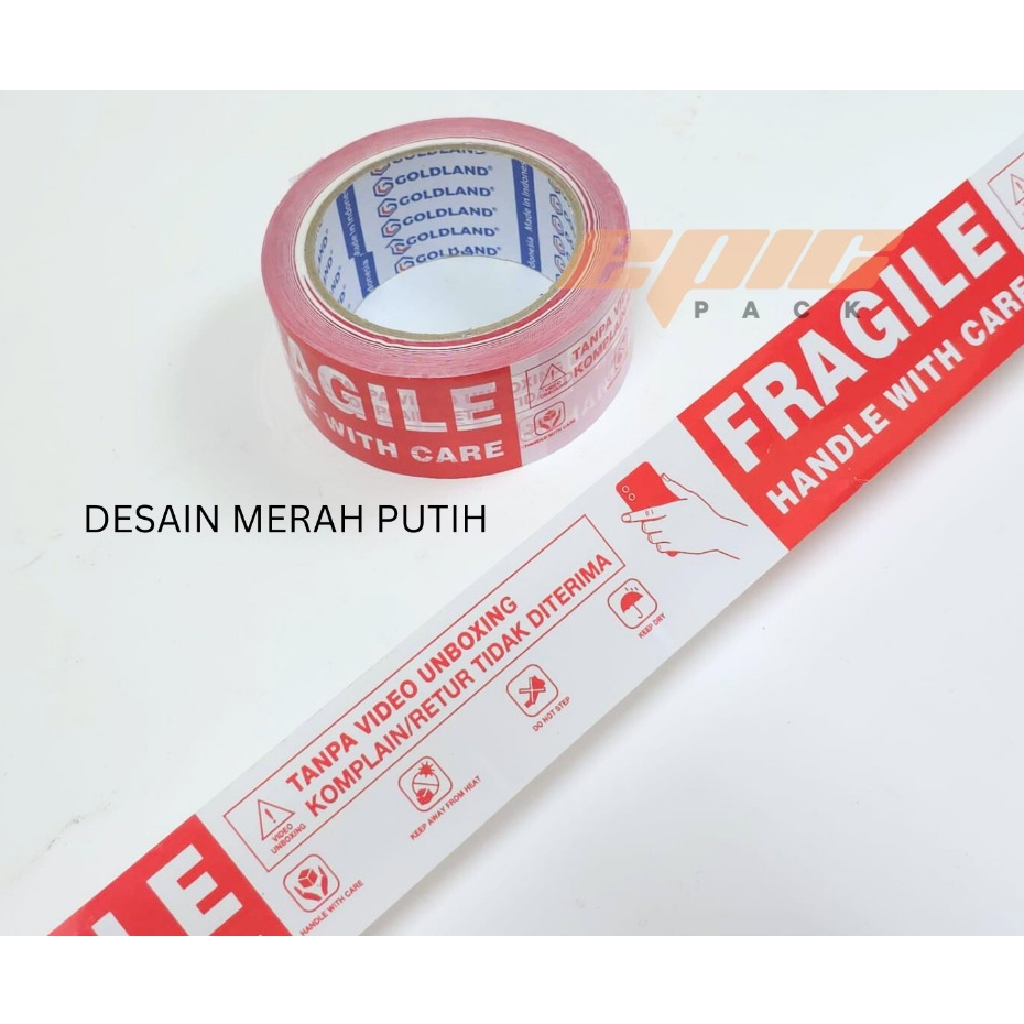 

Lakban FRAGILE UNBOXING 90 Yard FULL GOLDLAND (Dijamin 48mm x 90 yard FULL)