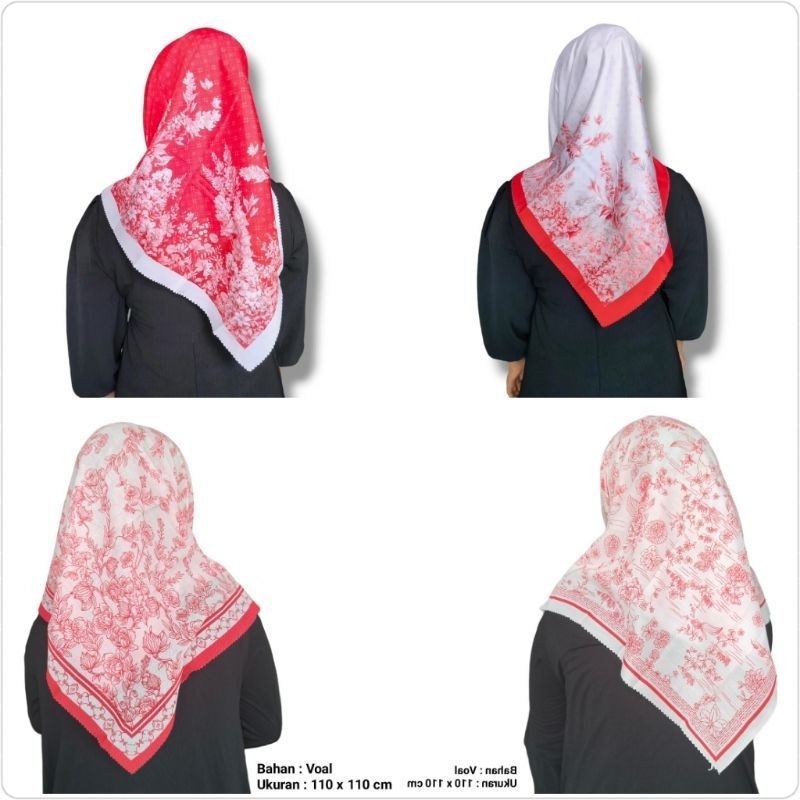 SEGIEMPAT MERAH PUTIH / JILBAB MERAH PUTIH / JILBAB AGUSTUSAN /SEGIEMPAT VOAL MOTIF