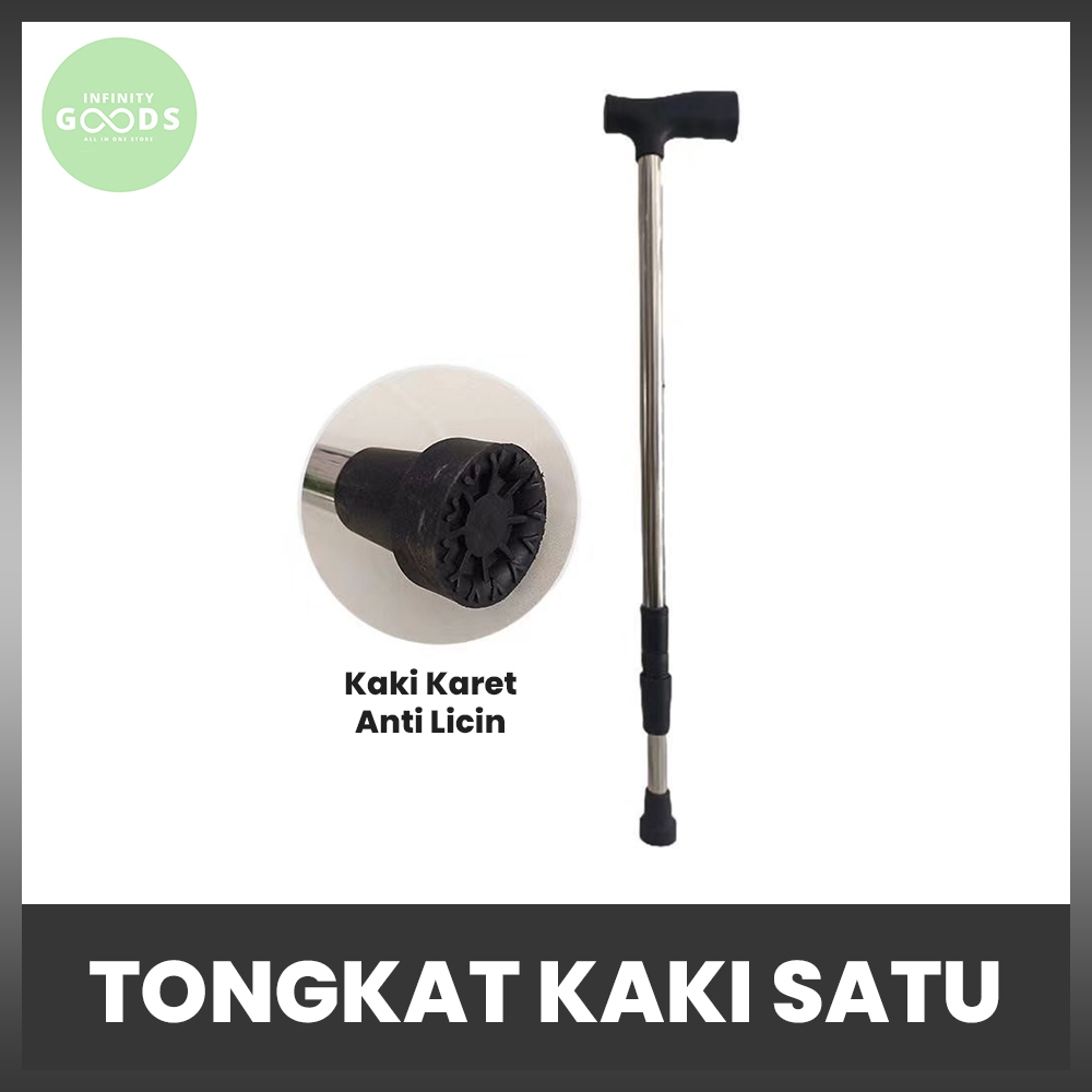INF Tongkat Kaki 1 Alat Bantu Jalan Stainless Ketinggian Diatur -NJ