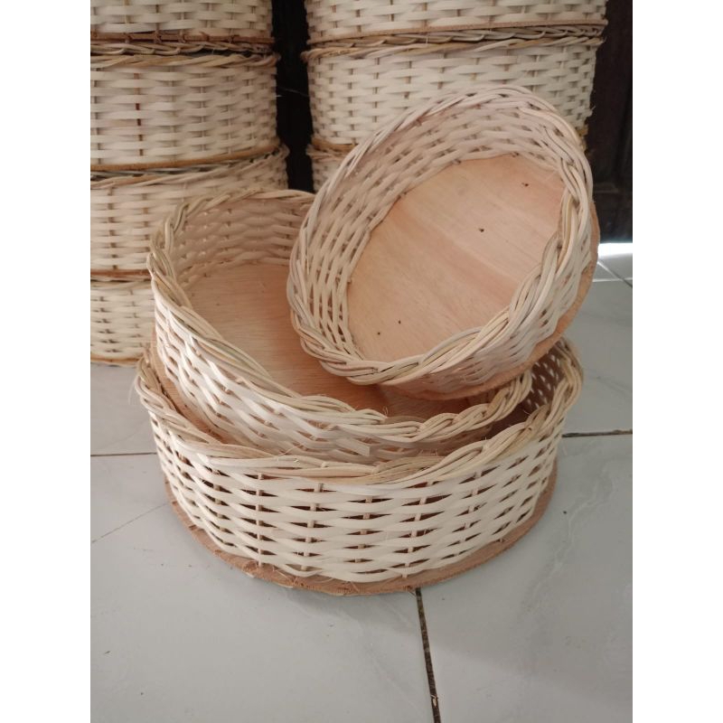 Keranjang rotan parsel bulat tanpa tangkai isi 3 pcs murah/keranjang buah/keranjang hantaran/keranja