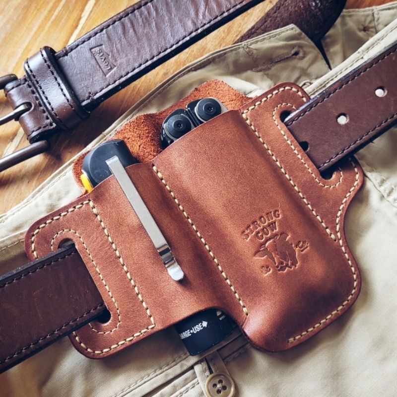Double Slot Leather Holster for Leatherman Surge / Armytek / Lumintop / Olight