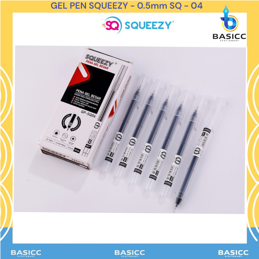 

Squeezy Pulpen Gel Pen 0.5mm GP-SQ04 | @ 1 Kotak=12 Pcs