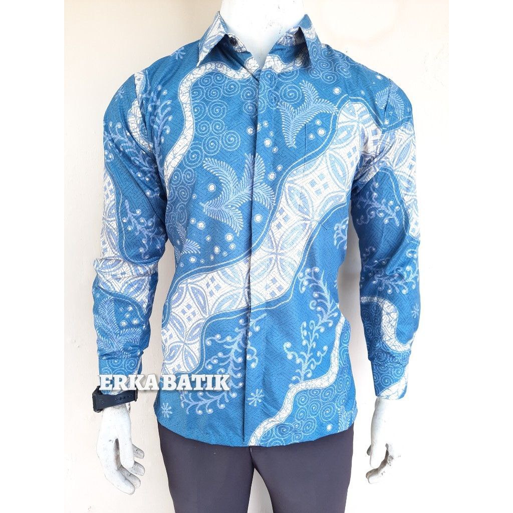 Kemeja Batik Couple Ayah Anak Baby Blue, Batik Pria Warna Baby Blue, Batik Pria Ice Blue, Batik Blue