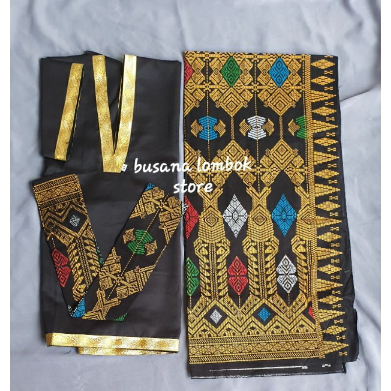 baju adat 1 set baju lambung satin velvet lengan panjang kain songket printing