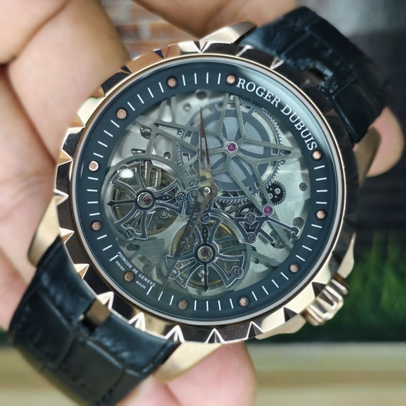 Man's Watch jam tangan pria super mewah ROGER dubuis dual turbillon automatic japan stainless