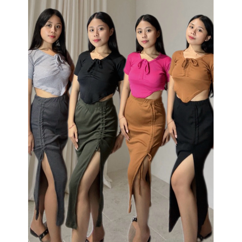 Rani Rok Rib Serutan Bisa Diatur  - Bahan Rib Premium - Rok Sepak Belah Samping - Fit Melar - Rok Wa