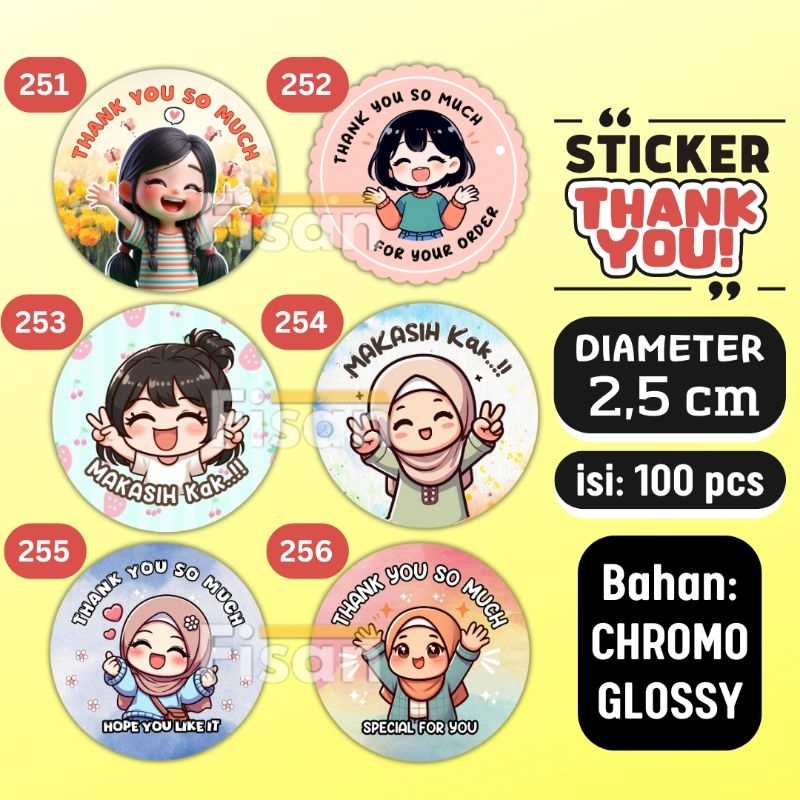 

100 Pcs Stiker Thank You 2,5 cm Sticker Thankyou Chromo Glossy