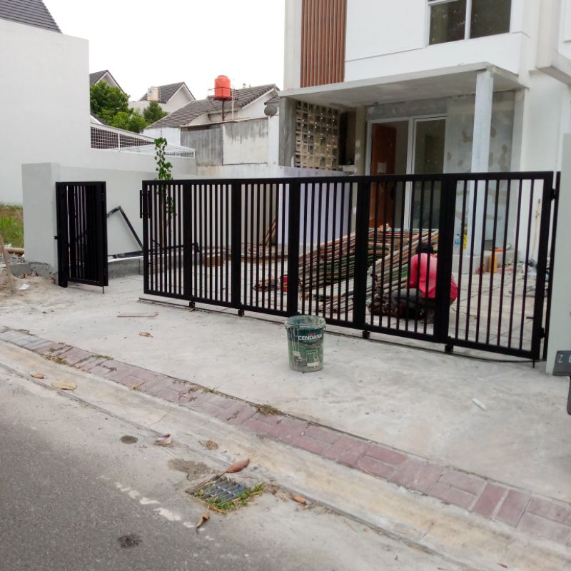 pagar minimalis besi hollow model sliding belok