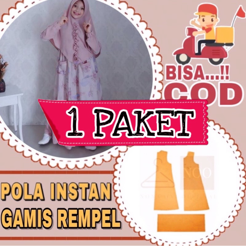 PAKET HEMAT ✔️ 1 Paket pola instan gamis rempel bawah anak