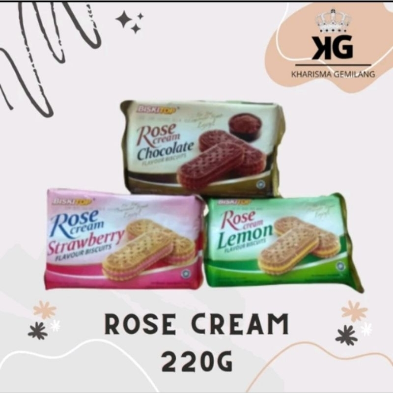 

BISKITOP ROSE CREAM 200g Biscuit kue kering anak dewasa enak renyah Biscuit Rasa cokelat strawberry lemon