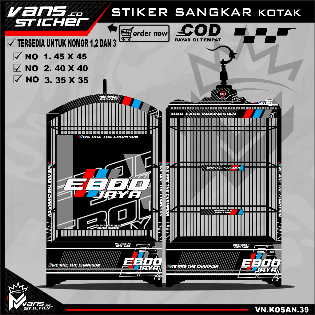 Stiker Decal Sangkar Burung Kotak, Kosan, Persegi, Ebod  No. 1, 2, 3 Sangkar kacer,pentet