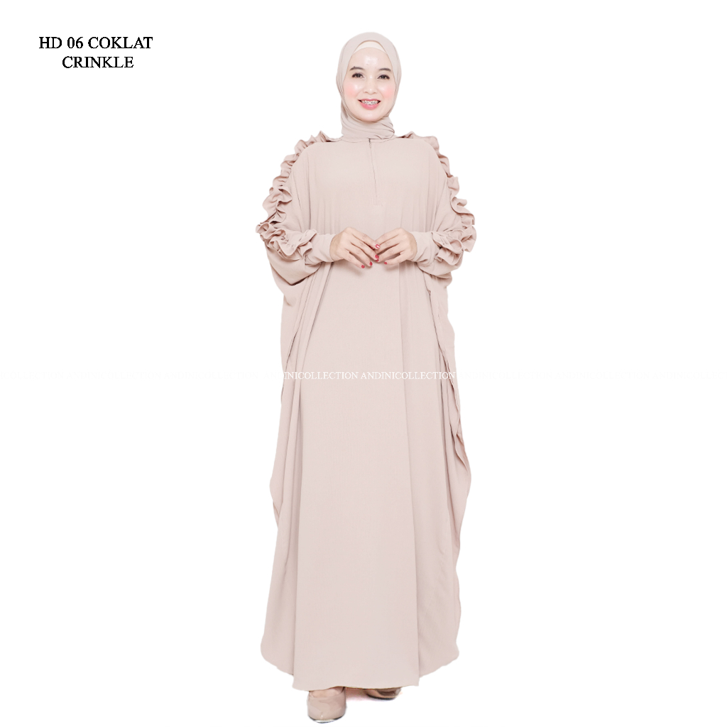 Andinicollection Abaya Kaftan Ceruti Crinkle Polos Hitam Wanita Muslim