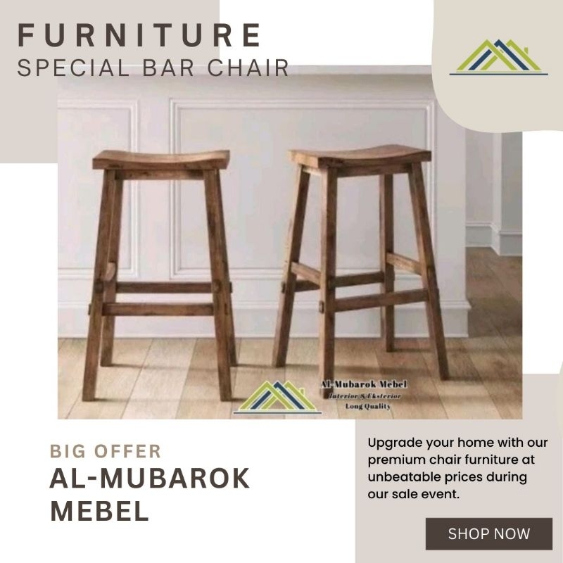 CUSTOM || Kursi Bar Kayu Jati Natural Doff