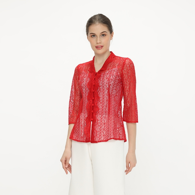 Lyne Halim Blouse Brukat Solitaire Merah, 3221