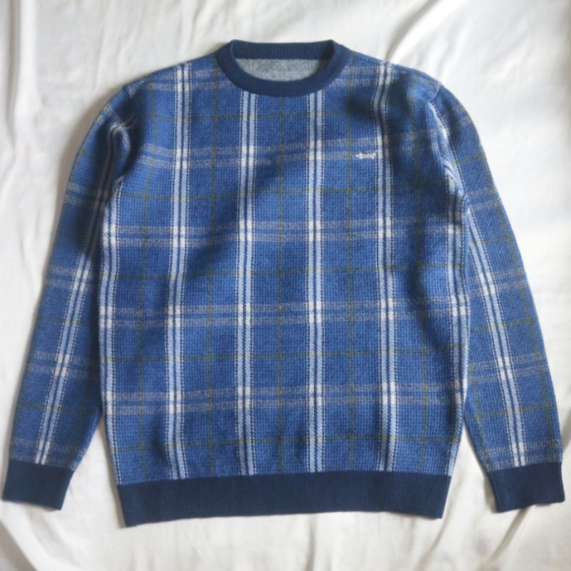 Bundling SPAO & LOUIS CASTEL Tartan Knitwear Blue Biru Kotak Tebal Sweater Sweatshirt Crewneck Rajut