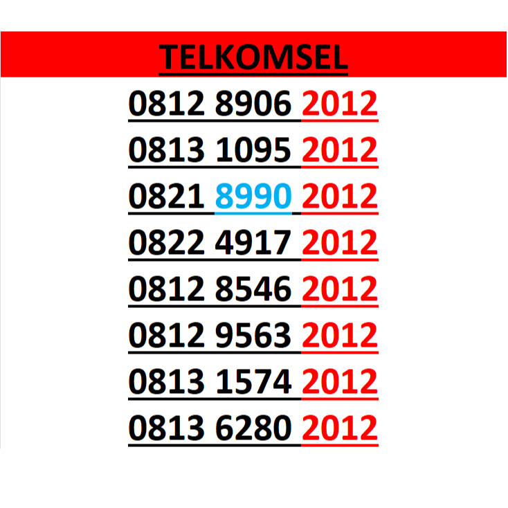 Nomor cantik simpati seri tahun 2012 murah lengkap w160