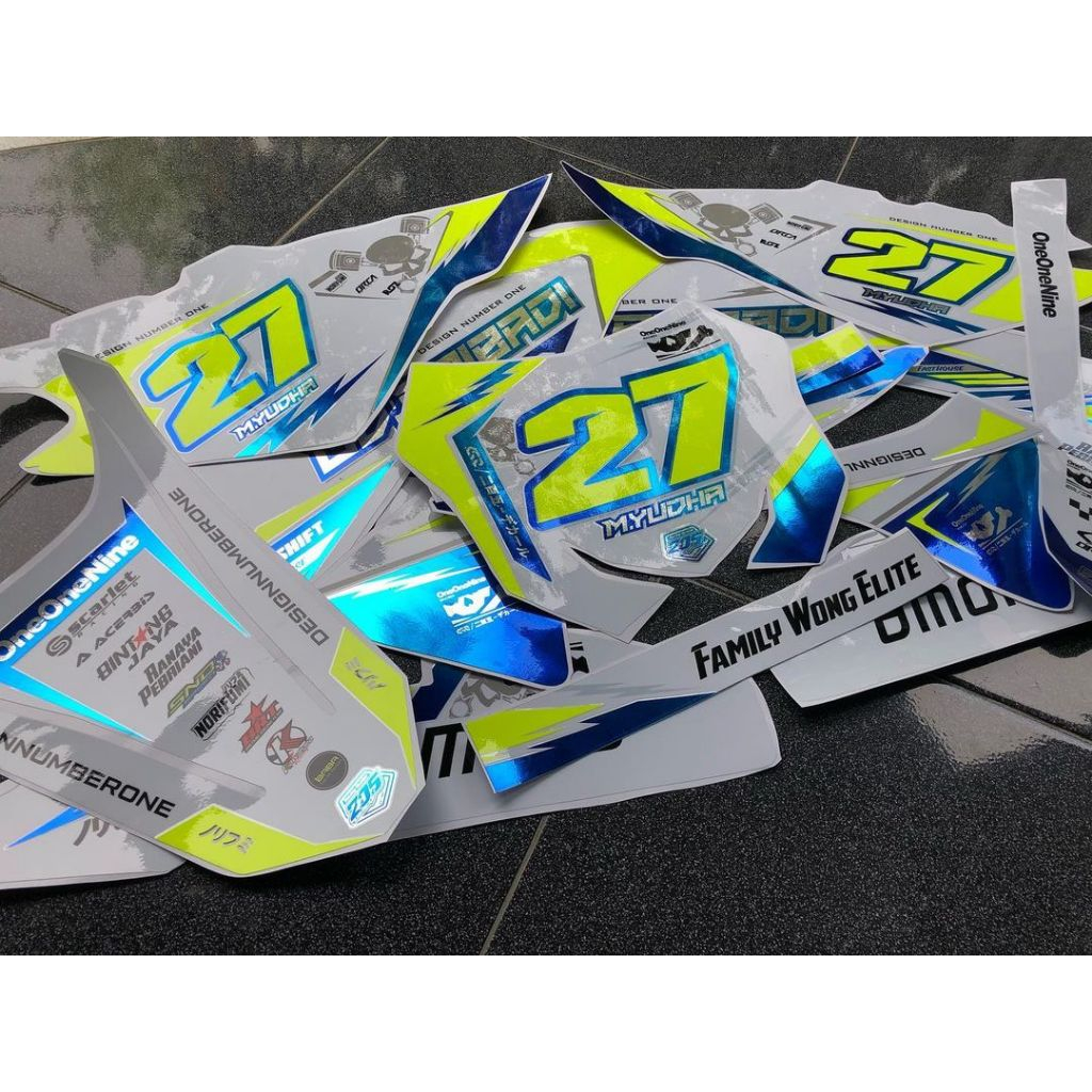 Decal stiker klx bf full body bebas desain kombinasi cutting stabilo dan biru candy